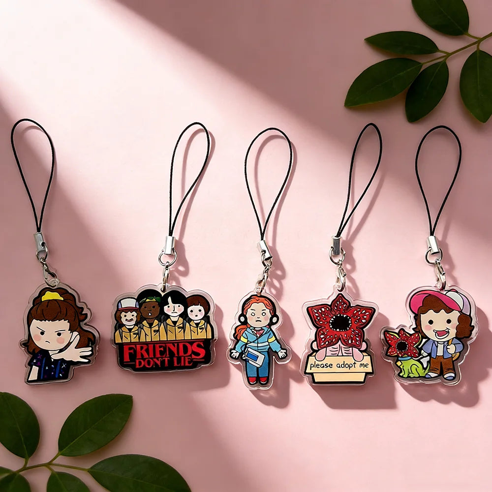 5PCS Cute Demogorgon Phone Chains, Acrylic Cartoon Phone Pendant Charms, Anti-Loss Lanyard Keychain