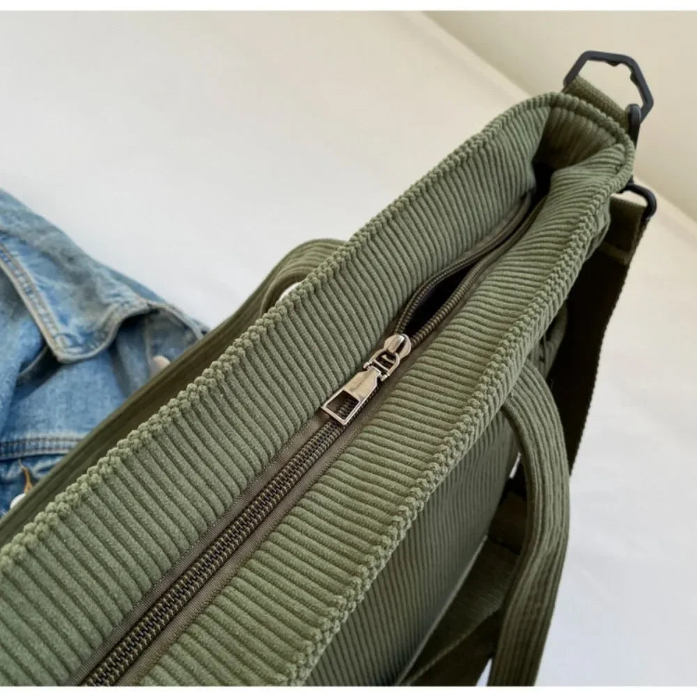 Fashion Versatile Shoulder Bag College Wind Commuting Corduroy Square BagUnisex Large Capacity Leisure Portable Crossbody Bag