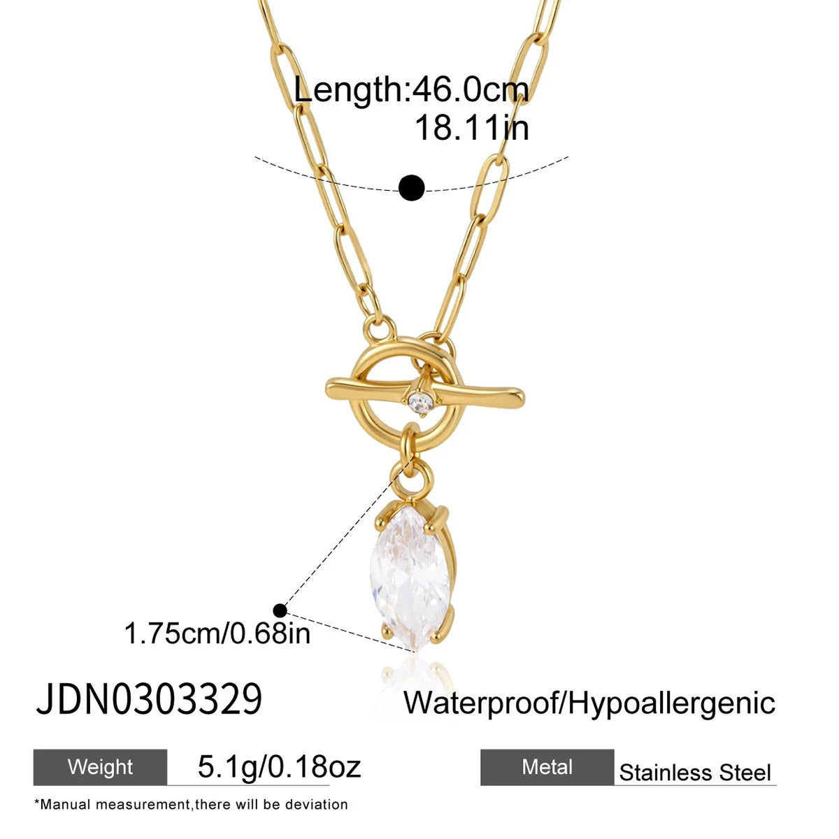 Uworld Classic Horse Eye Shape Zircon Pendant Necklace For Women 18K Gold PVD Plated Stainless Steel Necklace Fashion Jewelry