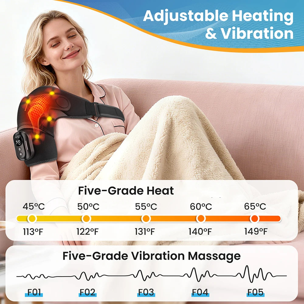 Thermal Heated Shoulder Arm Wrap Pad With Remote Control Vibration Massage Fits Both Shoulder Steamer Brace Belt Muscle Relaxer