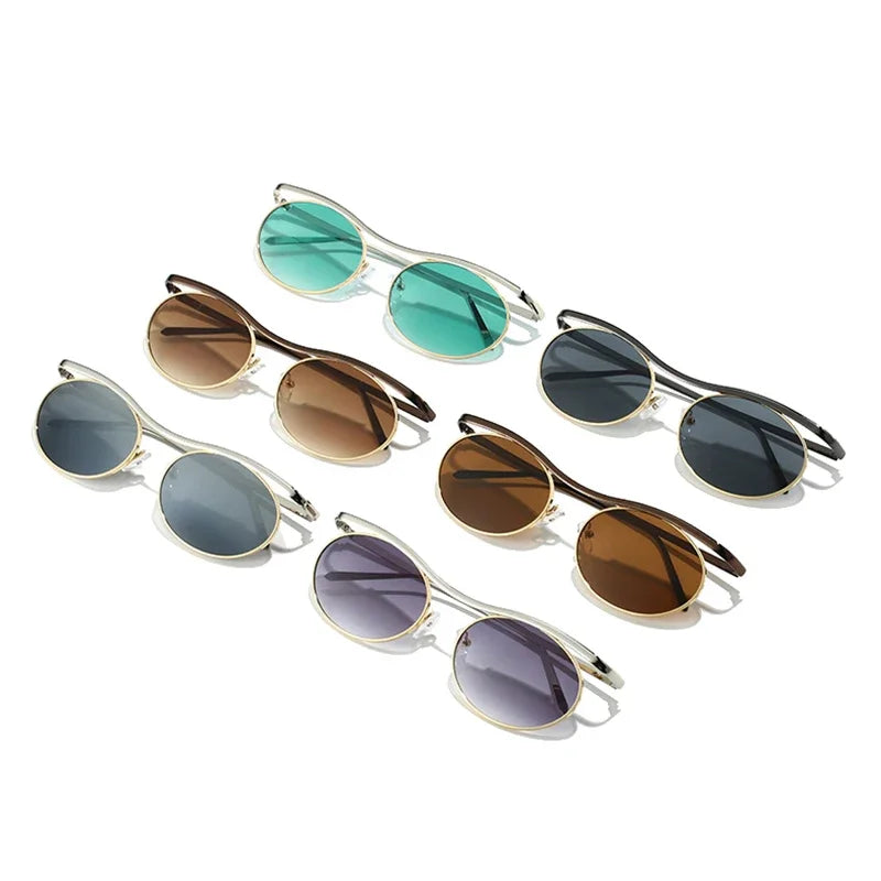 JNPCXI New Retro Oval Metal Women Sunglasses Fashion Punk Men Trending Gradient Shades UV400 Sun Glasses