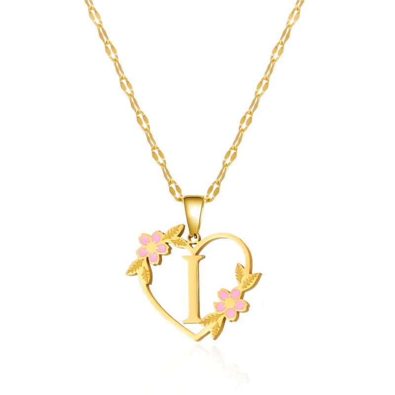Stainless Steel Heart A-Z Initial Letter Pendant Necklace for Women Fashion Gold Color 26 Alphabet Necklace Party Jewelry Gifts