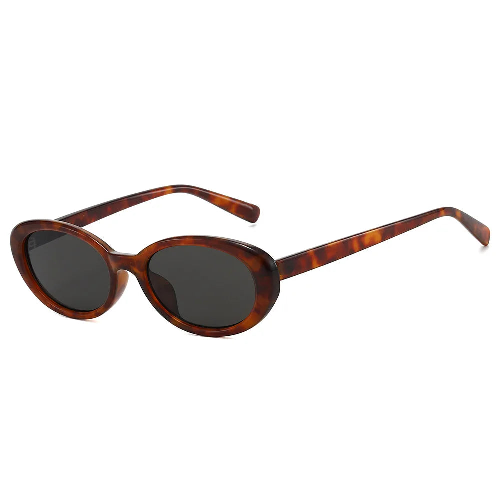 JNPCXI Fashion Small Oval Women Luxury Sunglasses Retro Rivets Men Leopard Tea Shades UV400 Punk Sun Glasses