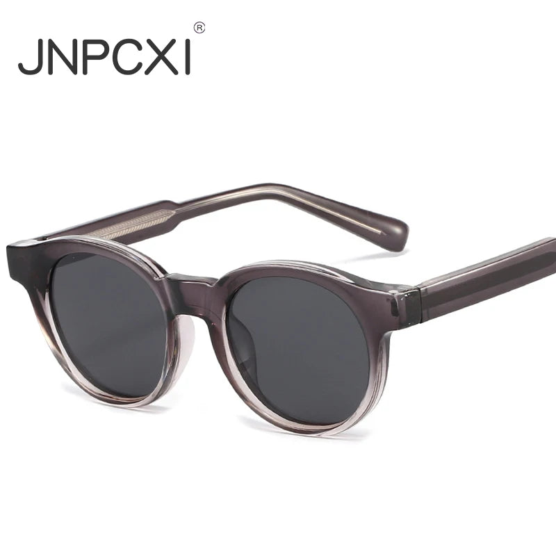 JNPCXI New Round TR90 Contrast Color Women Sunglasses Retro Rivets Punk Men Sun Glasses Gray Shades UV400