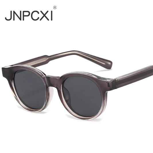JNPCXI New Round TR90 Contrast Color Women Sunglasses Retro Rivets Punk Men Sun Glasses Gray Shades UV400