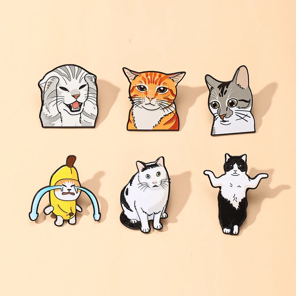 6 PCS Cartoon Anime Cat Enamel Pins Custom Japanese Anime Periphera Kawaii Cat Brooch Bag Lapel Badge Jewelry Gifts for Fans Fri