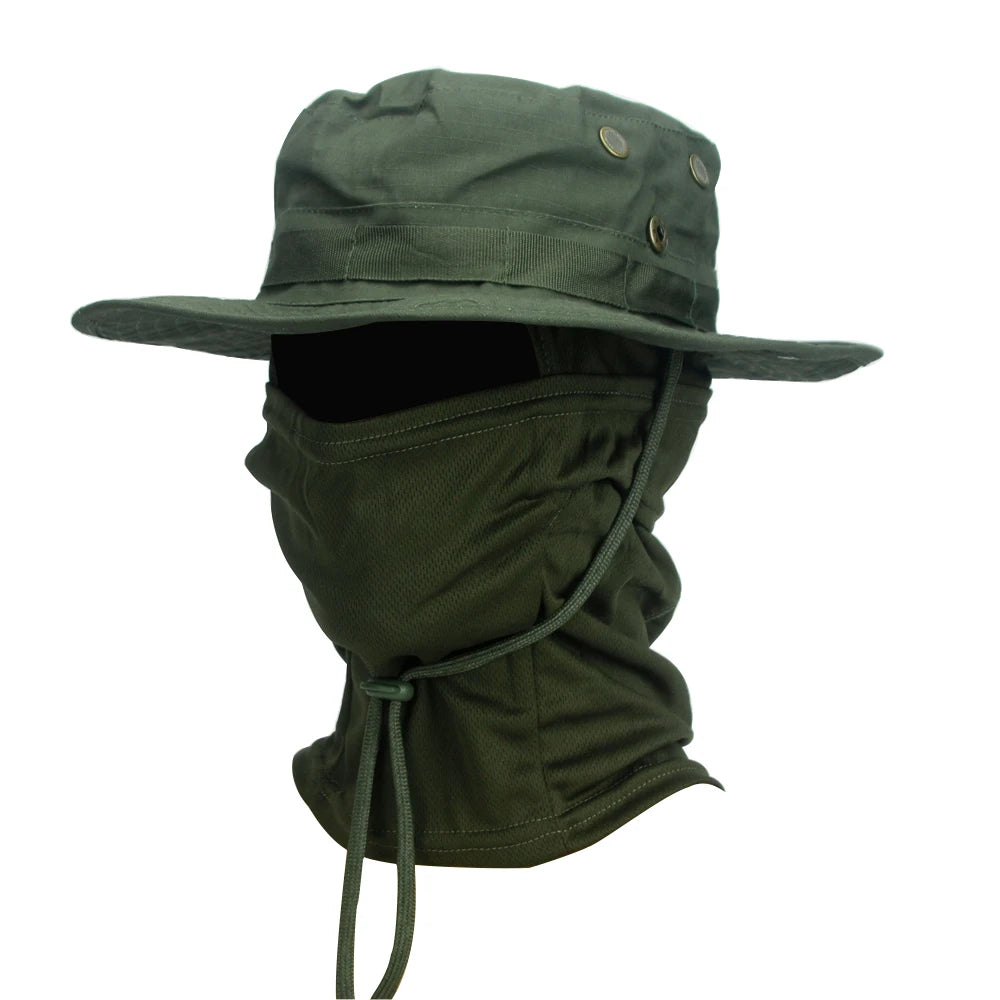 2Pcs Wide Brim Hat & Balaclava Set Men Outdoor Sun Boonie Cap Hiking Fishing Hat