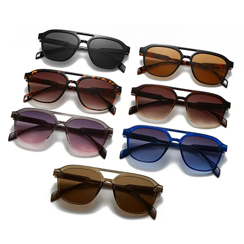 JNPCXI Fashion Double Bridges Square Men Luxury Sunglasses Retro Women Tea Gradient Shades UV400 Sun Glasses