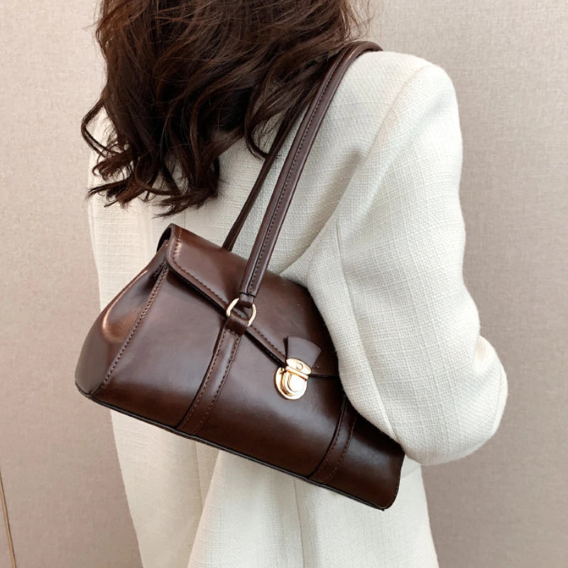 England Style Retro Shoulder Bags High-Grade Sense Underarm Tote Bag Vintage Red Ladies Commuter Bag PU Leather Handbag Purse
