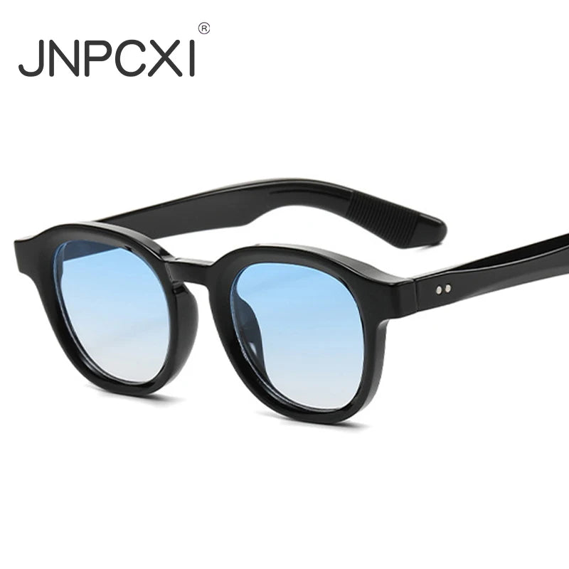 JNPCXI Retro Rivets Polarized Men Round Sunglasses Fashion Black Blue Trending Shades UV400 Women Clear Frame