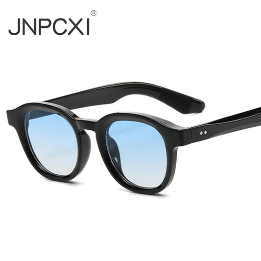 JNPCXI Retro Rivets Polarized Men Round Sunglasses Fashion Black Blue Trending Shades UV400 Women Clear Frame