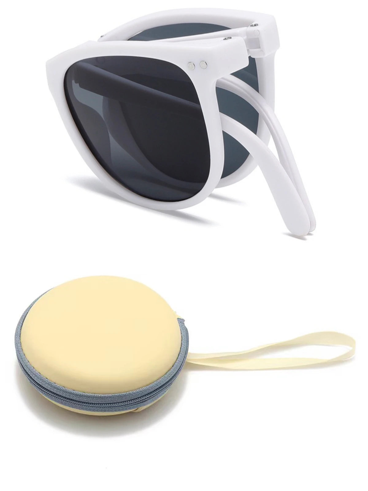 Korean Children Round Foldable Sunglasses  Fashion Sun Glasses Cute Boys Girls Colorful Shades with Case