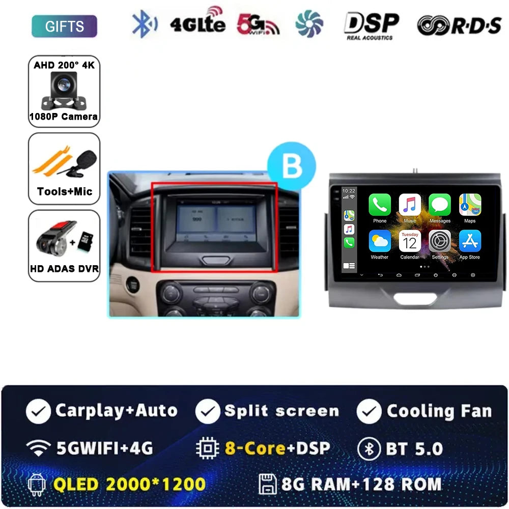 For Ford Ranger 2015 2016 2017 2018 2019-2022 Android 16 Car Radio Stereo QLED Screen GPS Multimedia Carplay Autoradio Head unit