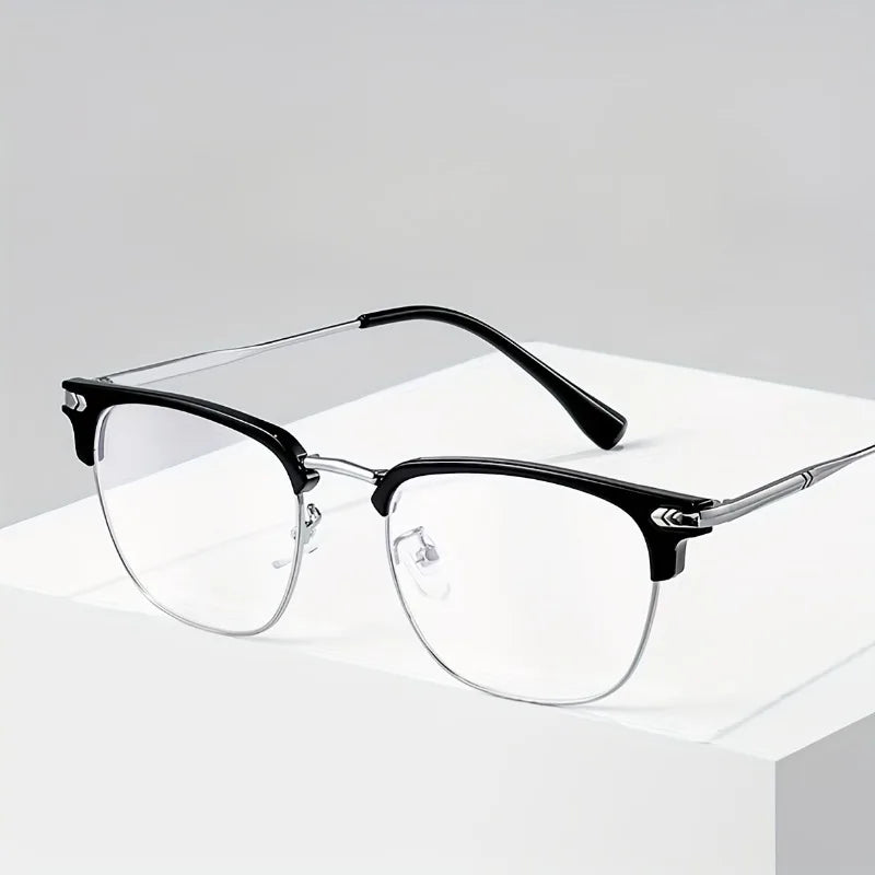 1pc Elegant Black & Silvery Metal Frame Glasses with Detachable Lenses