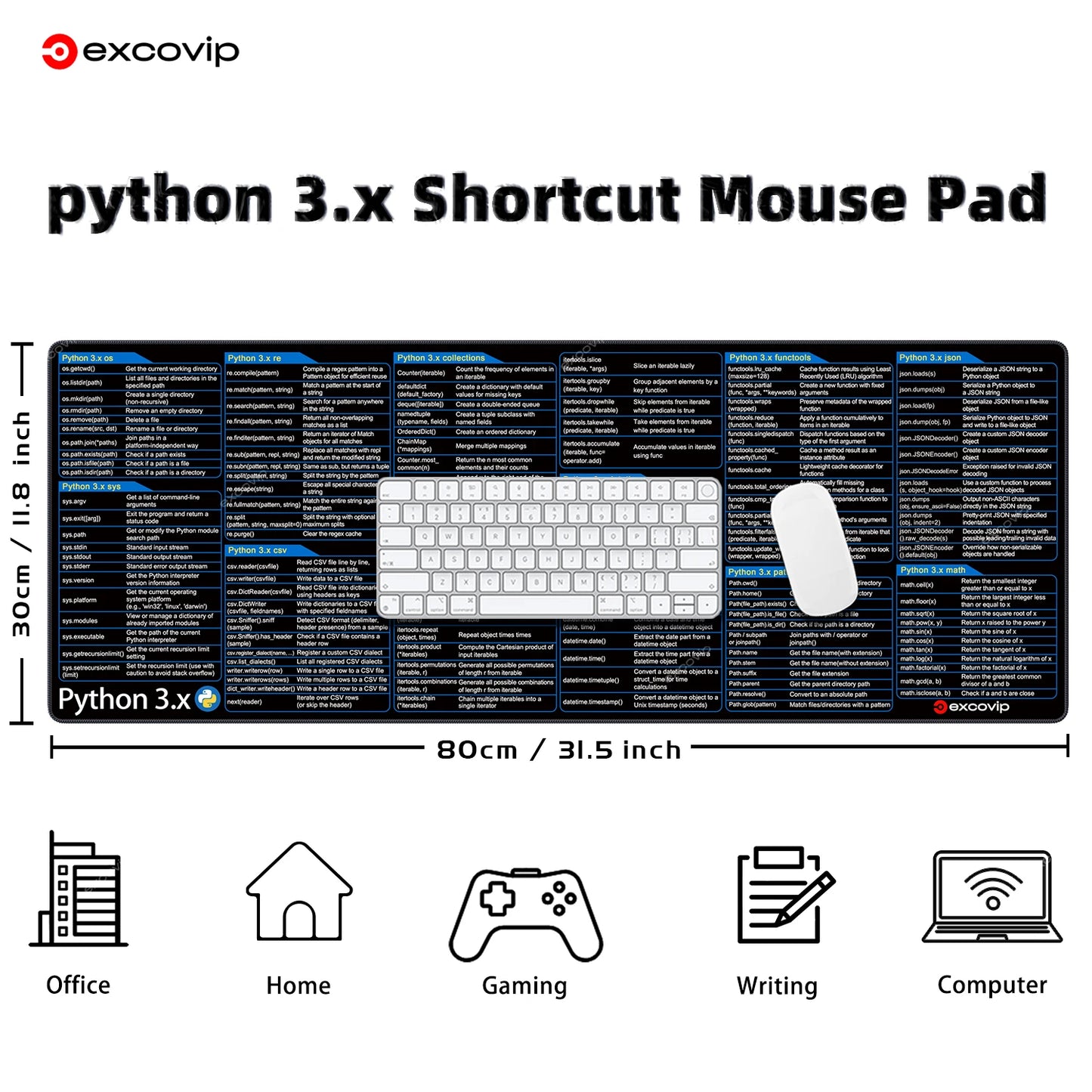 EXCO Python 3.x Programing Mouse Pad Large Shortcuts Cheat Sheet Mousepad for Artificial Intelligence Deep Learning Web Desk Mat