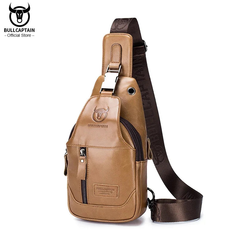 BULLCAPTAIN Fashion Men's Shoulder Bags Leather Chest Bag Men Casual Business Cross Body Bag's Short-Distance Travel Bages
