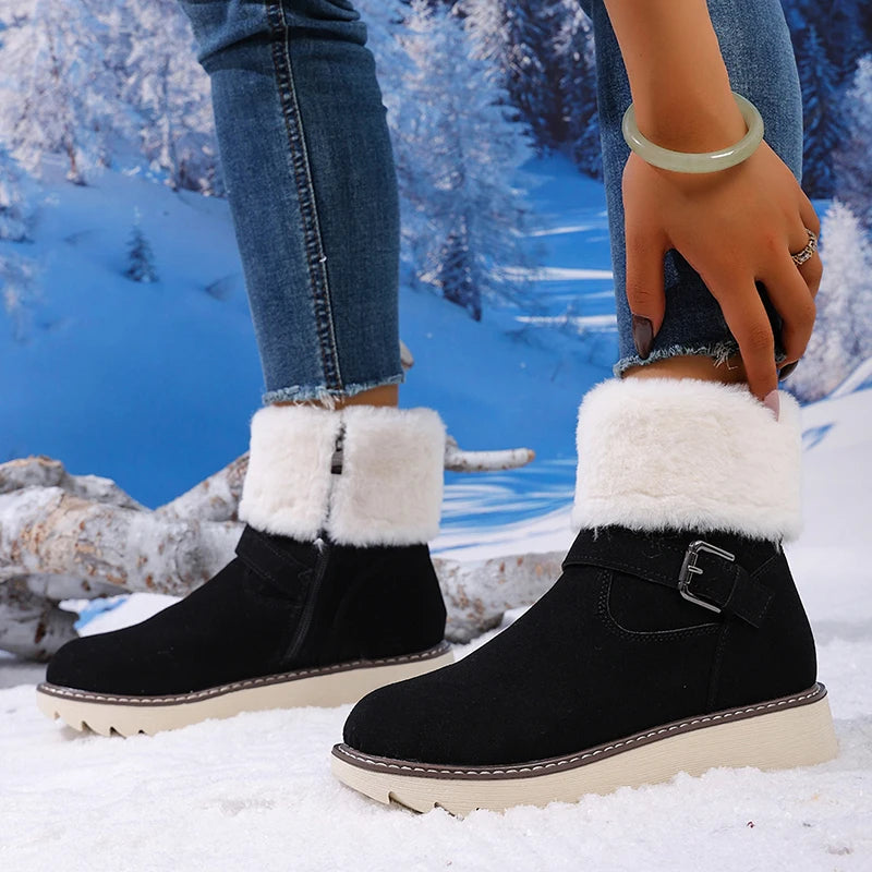 Winter Non Slip Faux Suede Snow Boots Women Plus Size 43 Faux Fur Platform Ankle Boots Woman Fleece Lining Warm Outdoor Footwear
