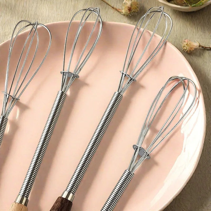 1pc Premium Stainless Steel Whisk with Solid Wood Handle - Perfect for Blending, Whisking & Stirring in the Kitchen