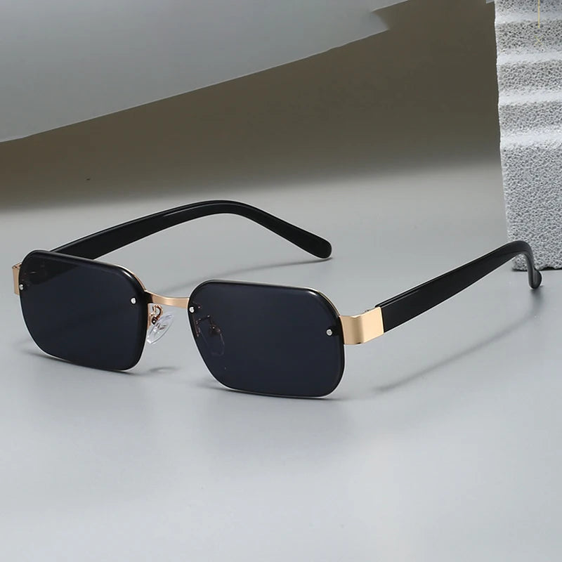 JNPCXI New Fashion Rimless Square Sunglasses Women UV400 Retro Rivets Clear Ocean Purple Lens Eyewear Men Sun Glasses Shades