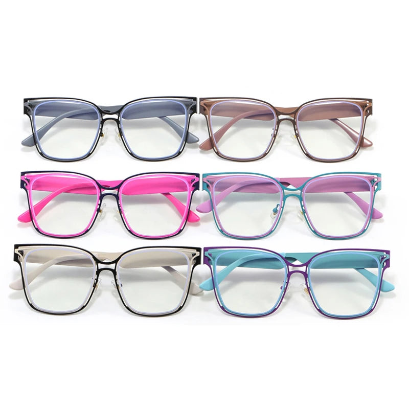 JNPCXI New Square Follow Oversized Fashion Glasses For Women Trendy Double Color Frame Clear Lens Computer Ladies Eyewear