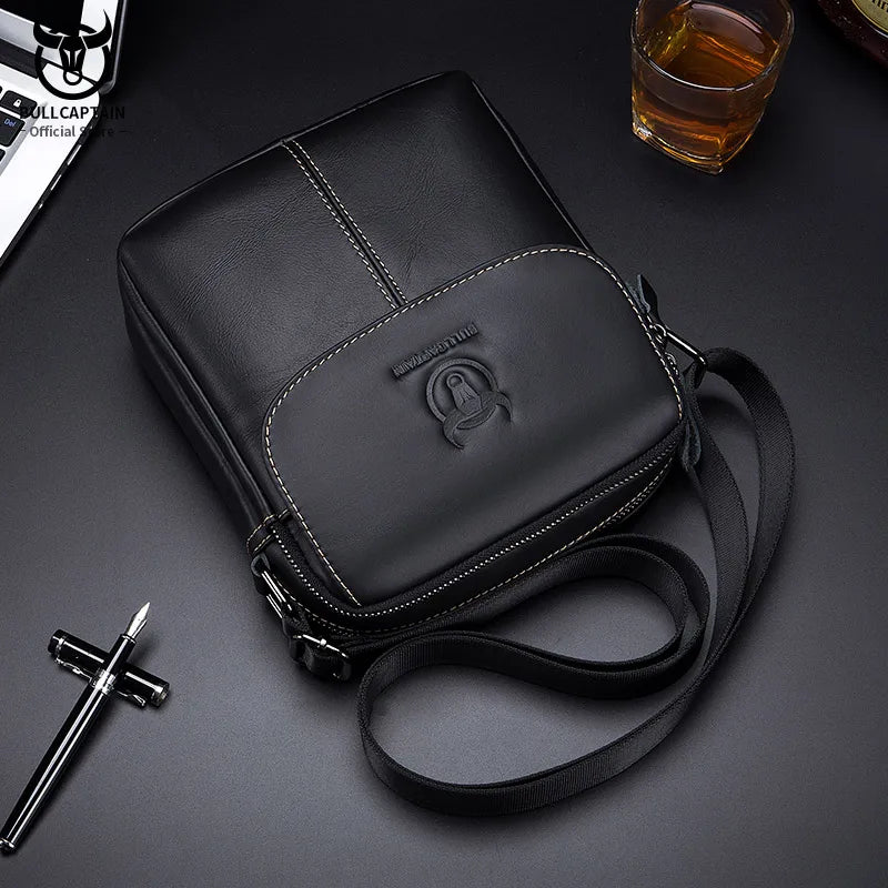 BULLCAPTAIN Leather Men's Messenger Bag Business Shoulder Bags Suitable For 7.9 Inch Ipad Mini High Quality Male Crossbody Bages