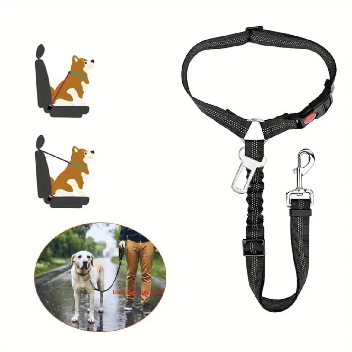 1pc Adjustable 2-in-1 Pet Car Seat Belt & Harness, with Secure Buckle & Elastic Bungee Buffer, Ideal for Safe Travel with Dogs