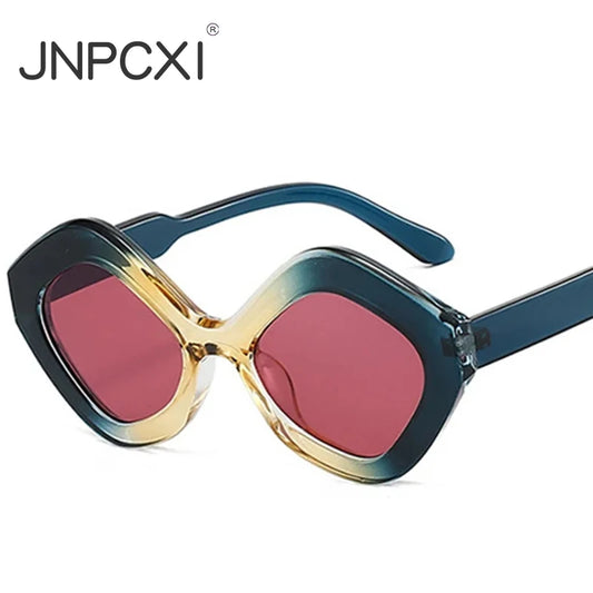 JNPCXI New Retro Irregular Polygon Cat Eye Sunglasses Women Green Red Shades UV400 Fashion Trending Men Sun Glasses