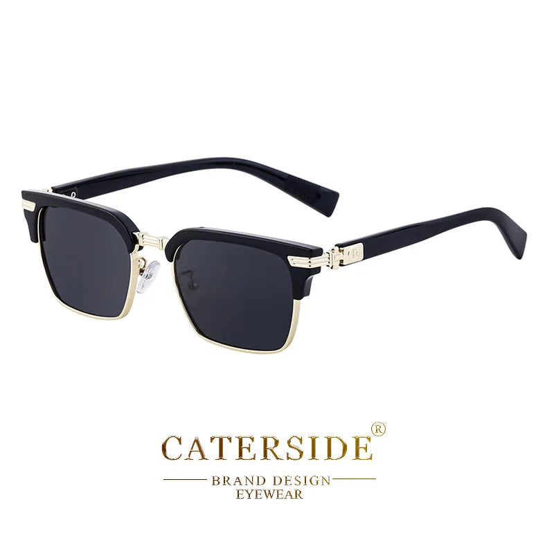 CATERSIDE Vintage Square Sunglasses Men Metal Half Frame Fashion Women Sun Glasses Travel Party Business UV400 Brand Eyewear