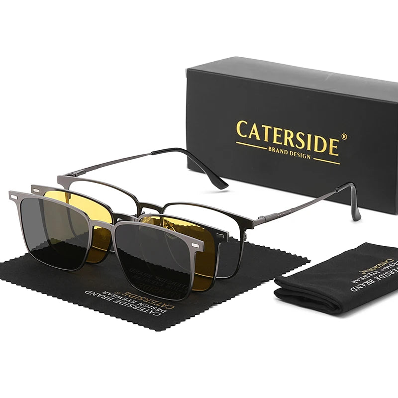 Caterside New Polarized Sunglasses Men's Metal Frame Women Sun Glasses Set Multi Lens Magnetic Suction 3-In-1 Eyewear UV400