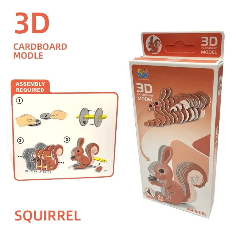 Children's 3D Puzzle Kindergarten Animal Puzzle Panda Squirrel Zebra Hippo Intelligence Early Education Toys Animal Model Paper