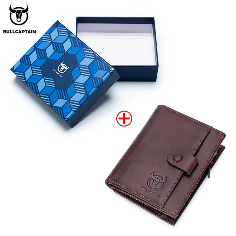 BULLCAPTAIN RFID Men's Wallet Leather Men's Coin Purse Zipper Wallet Card Coin Wallet Holder Credit Card Bag