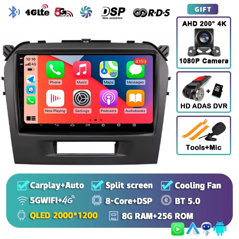 Android 15 2K For Suzuki Vitara 4 2013-2019 12+256GB WIFI Car Multimedia Player wireless Carplay Android Auto 4G Wifi GPS stereo