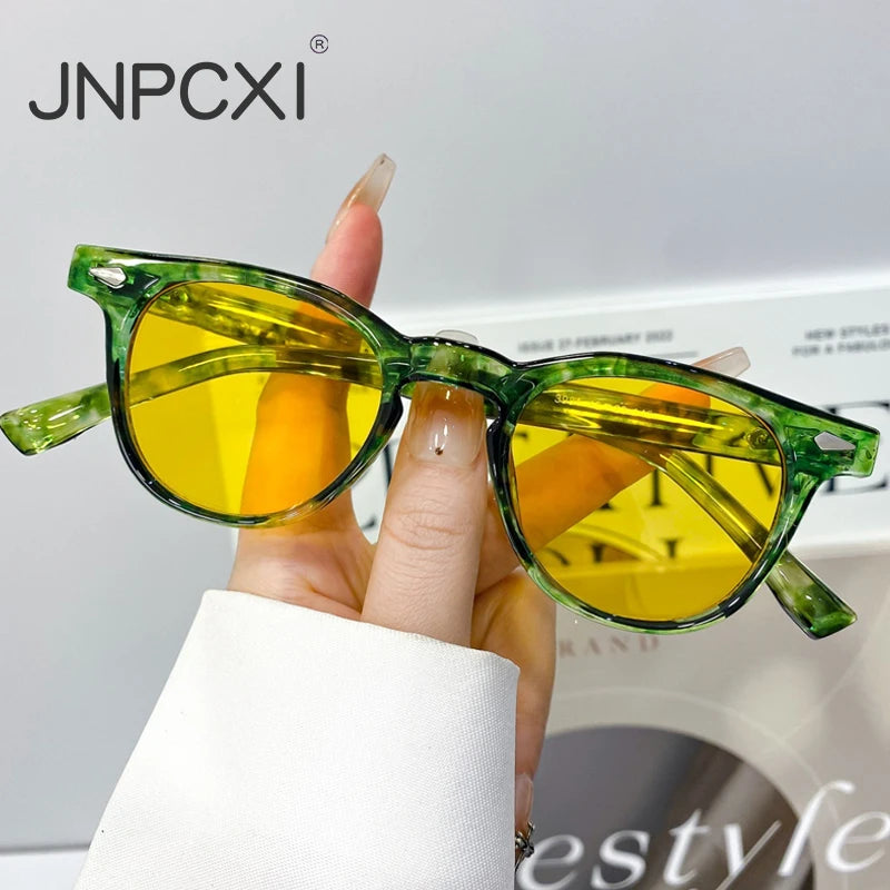 JNPCXI New Fashion Square Rivets Women Candy Color Green Yellow Shades UV400 Sunglasses Retro Men Clear Lens Frame