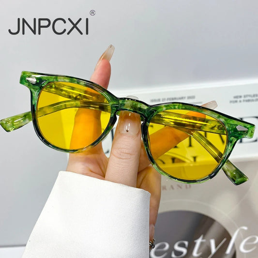 JNPCXI New Fashion Square Rivets Women Candy Color Green Yellow Shades UV400 Sunglasses Retro Men Clear Lens Frame
