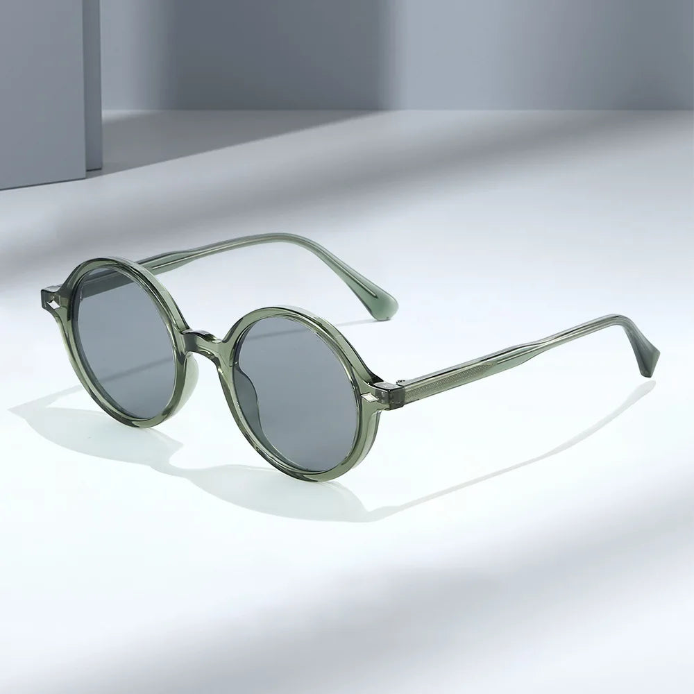 JNPCXI New Retro Round Women Sunglasses Fashion Green Candy Color Shades UV400 Men Trending Rivets Punk Sun Glasses