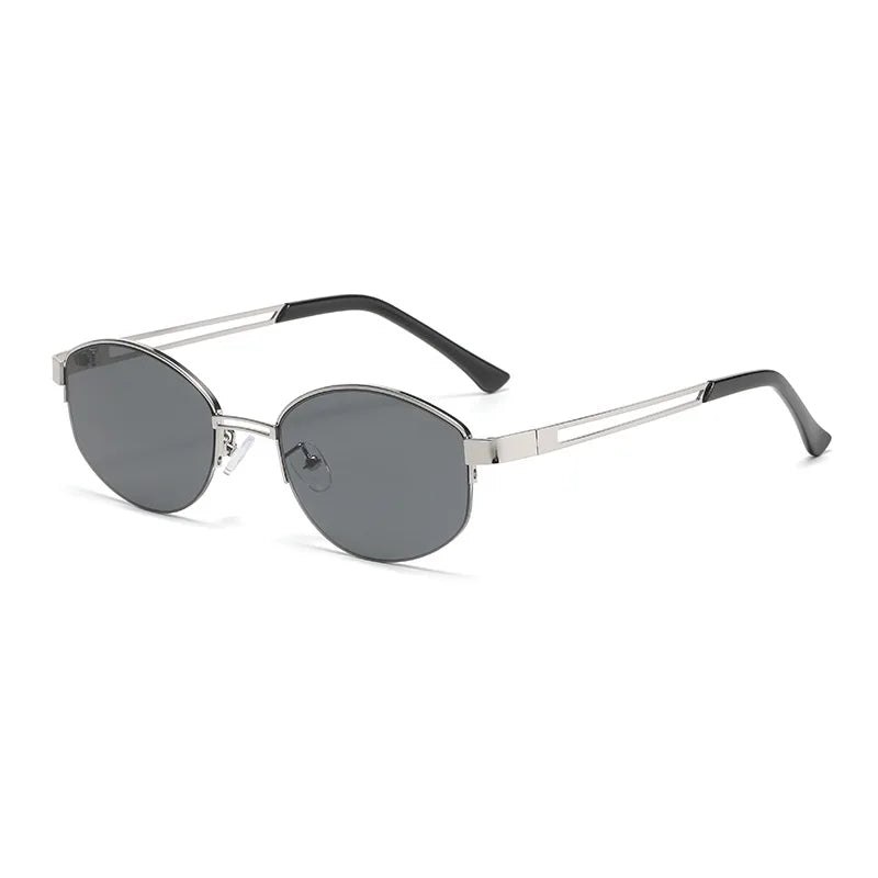JNPCXI New Ins Popular Fashion Oval Sunglasses Women Vintage Semi-Rimless Clear Ocean Lens Shades UV400 Eyewear Men Sun Glasses