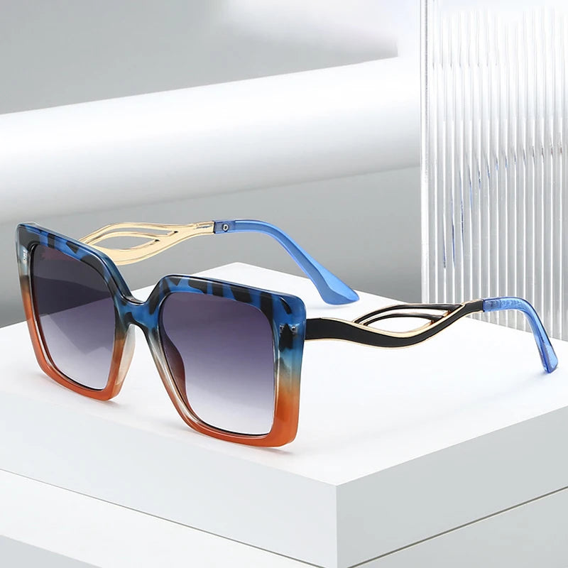 JNPCXI Retro Square Leopard Print Gradient Frame Women Sunglasses Ins Hollow Temple Design Men Casual Sun Glasses UV400