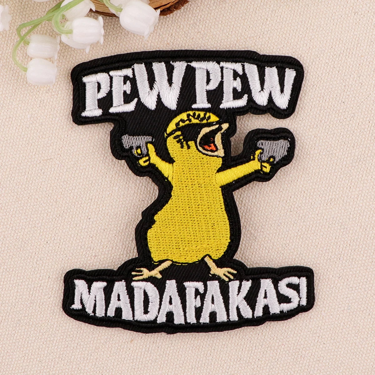 PEW PEW Funny Duck Quotes Patches For Clothing Patches Appliques Iron on Badges Clothes Stickers DIY Sewing Embroideriy Stripes