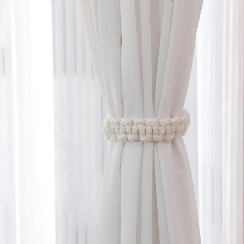 2pcs Handwoven Linen Curtain Tiebacks - Boho Style, Adjustable Rope Holdbacks for Drapes, Comfortable Everyday Living Accessory