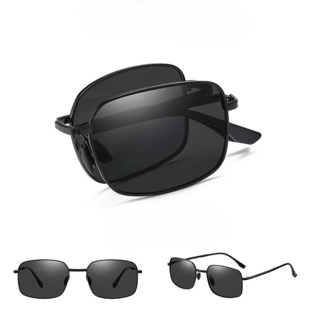 3PC Fashion Folding Photochromic Sunglasses Outdoor Polarized Driving Sunglasses Driving with Alloy Frame Square Glasses for Men