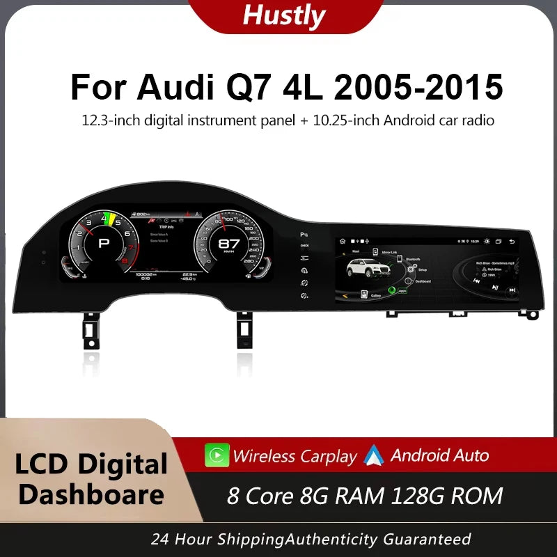 For Audi Q7 2005-2015 digital instrument panel, speedometer, Android radio, wireless CarPlay, GPS navigation 4+64GB