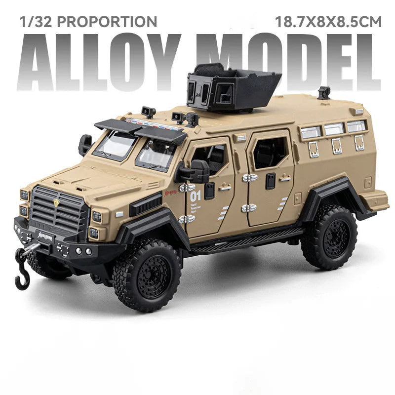 1:32 Alloy Sabertooth Armored Model Toys Diecast Metal Car Pull Back Police Car with Light Music Vehicle for Toddler Kids Gifts
