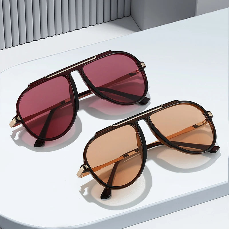 JNPCXI New Retro Oversized Big Frame Women Sunglasses Gradient Tea Color Oval Pilot Shades UV400 Cool Men Vacation Sun Glasses