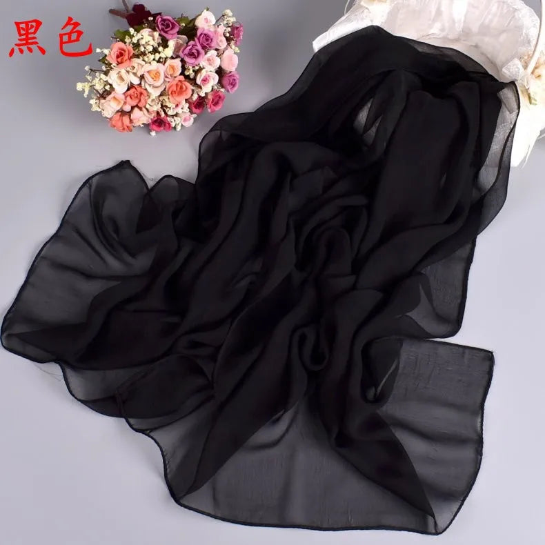 New Fashion Temperament Pure Monochrome Women's Long Chiffon Scarves Wholesale Yiwu Plain Pure Color Small Scarves