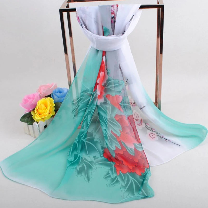 New Peony Flower Women's Printed Chiffon Long Scarves Wholesale Yiwu Autumn and Winter Scarves Small Scarves