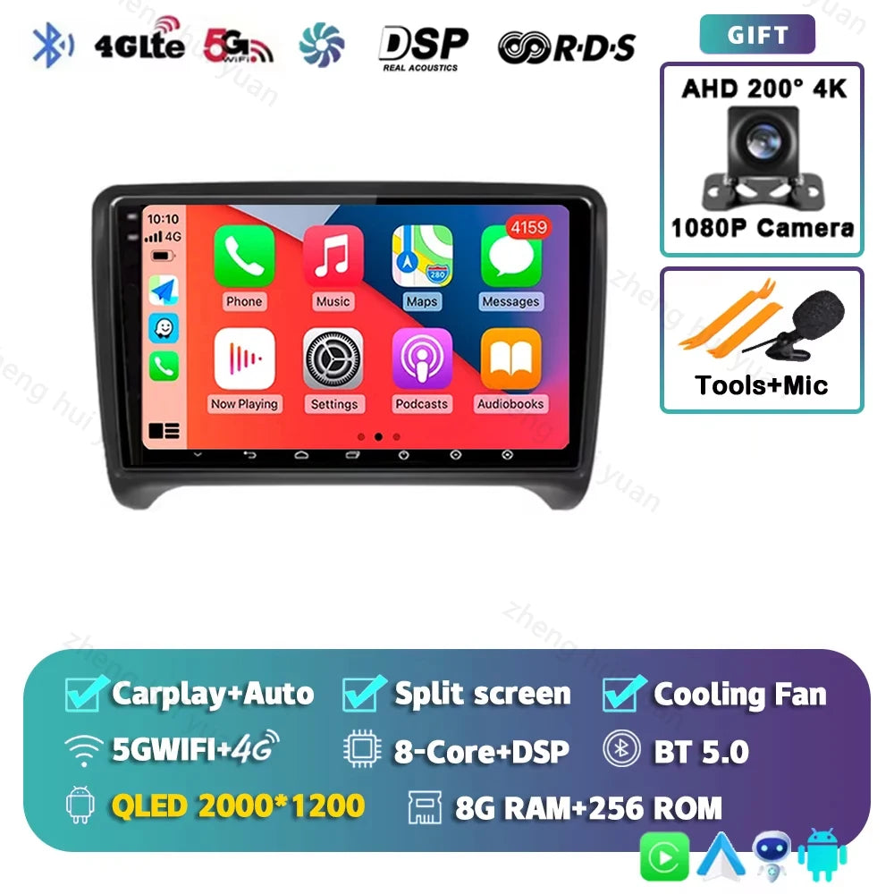 Android 15 WIFI+4G Carplay Car Radio GPS For Audi TT MK2 8J 2006 2007 2008 2009 2010 2011 2012 Car Stereo Multimedia Player DSP