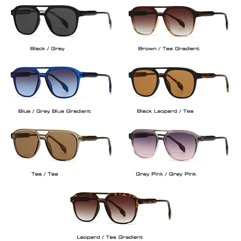 JNPCXI Fashion Double Bridges Square Men Luxury Sunglasses Retro Women Tea Gradient Shades UV400 Sun Glasses