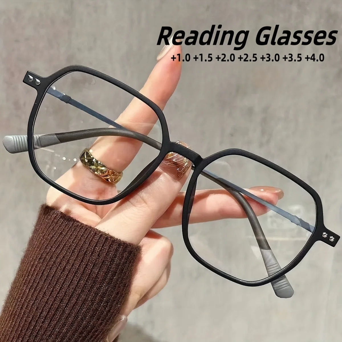 Women's Retro Square Reading Glasses +1.10 To+4.00 Strength for Daily Use