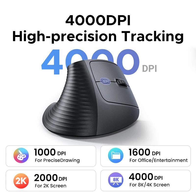 UGREEN Wireless Mouse Vertical 2.4G Ergonomic 4000DPI 6 Mute Buttons Laptop PCs