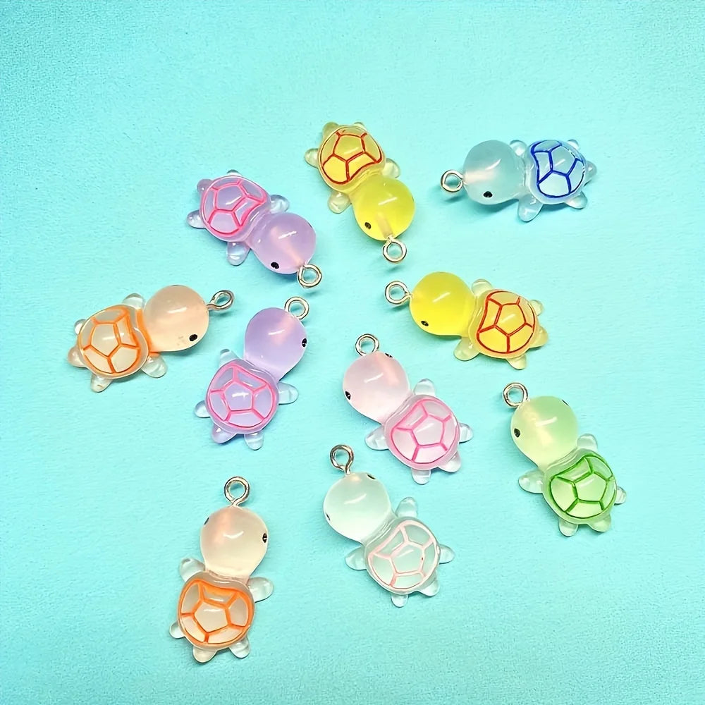 10pcs Random Mix Colorful Grow in Dark Turtle Charms Pendants for Jewelry Making DIY Handmade Necklace Bracelet Earrings Key Cha
